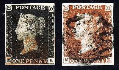 GB QV PENNY BLACK 1840 Plate 5 ME A MATCHED PAIR SG 1 Spec AS24  AS26 VFU
