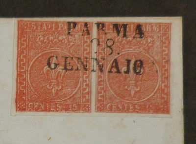 1855 Letter Parma to Genoa Italy  Pair Of 15 Cents 2nd Edition Of 1853