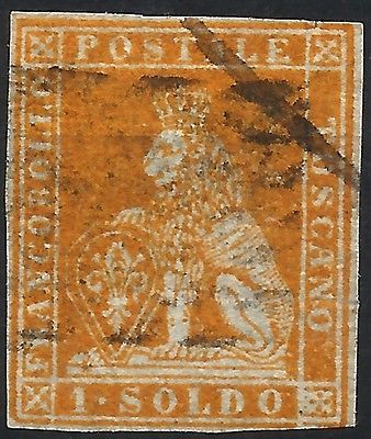 italy antichi stati 1851 toscana 1 soldo arancio su grigio certificato 3000