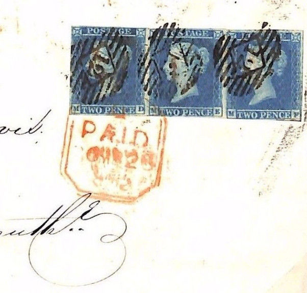 MS2764 1852 GB 1841 2d BLUE MULTIPLE Registered Strip3 London Cover USK Wales