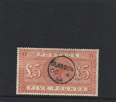 GB 1894 5 Pound Orange SG 137 White Paper Fine Used w Glasgow CDS
