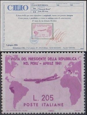 1961 ITALIA REPUBBLICA GRONCHI ROSA VALORE SINGOLO NUOVO MNH CERT CILIO