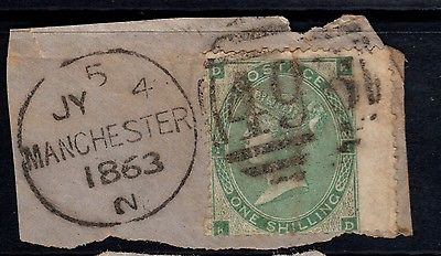 GB QV 1s Green SG90aa Plate 1  Normal K stamp K D  Huge cat used on paper