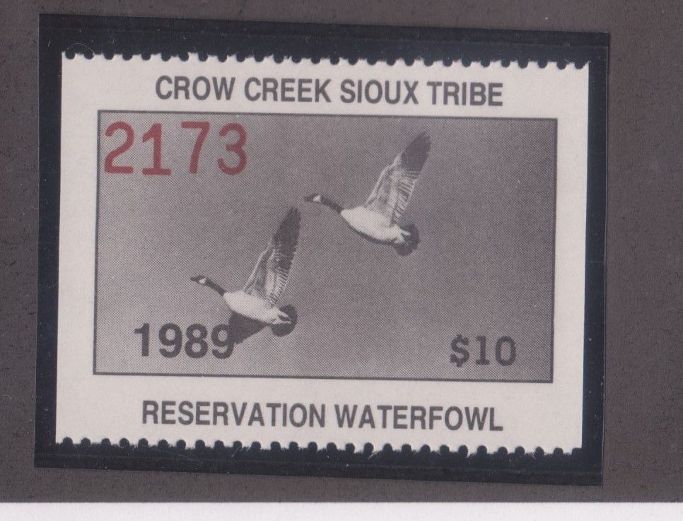 US Indian Reservation Duck Stamp 5 1989 10 Crow Creek Souix Tribe Waterfowl nh