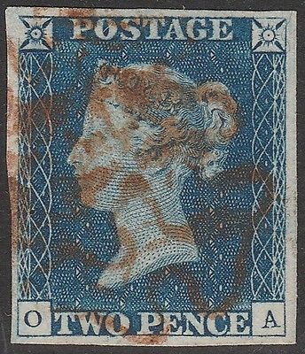GB1840 2d blue plate 1 OA showing Shifted transfer of upper border SG DS5d