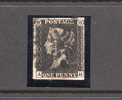 GB  1840 QV 1d Black from Plate 10 4 margins with Black MC postmark