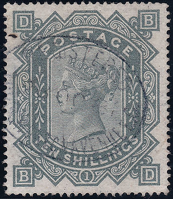 1878 SG128 10s GREENISH GREY PLATE 1 FINEVERY FINE USED LIGHT CANCELLATION BD