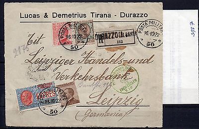 ITALY  OFFICES ABROAD  ALBANIA 1922  TOP RARE FRONTSIDE of REG COVER  