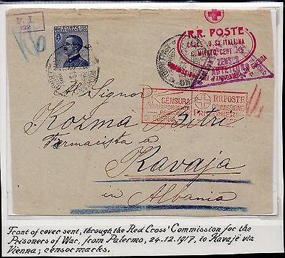 ITALY  OFFICES ABROAD  ALBANIA  1917  PRISONER of WAR  COVER to ALBANIA 