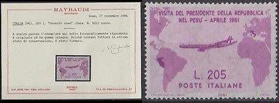 1961 ITALIA REPUBBLICA GRONCHI ROSA VALORE SINGOLO NUOVO MNH CERT RAYBAUDI