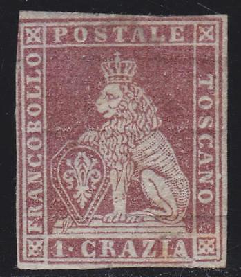 ITALIAN STATES TUSCANY 185152 Lion 1 crazia I issue with gum  VF Signed G81977