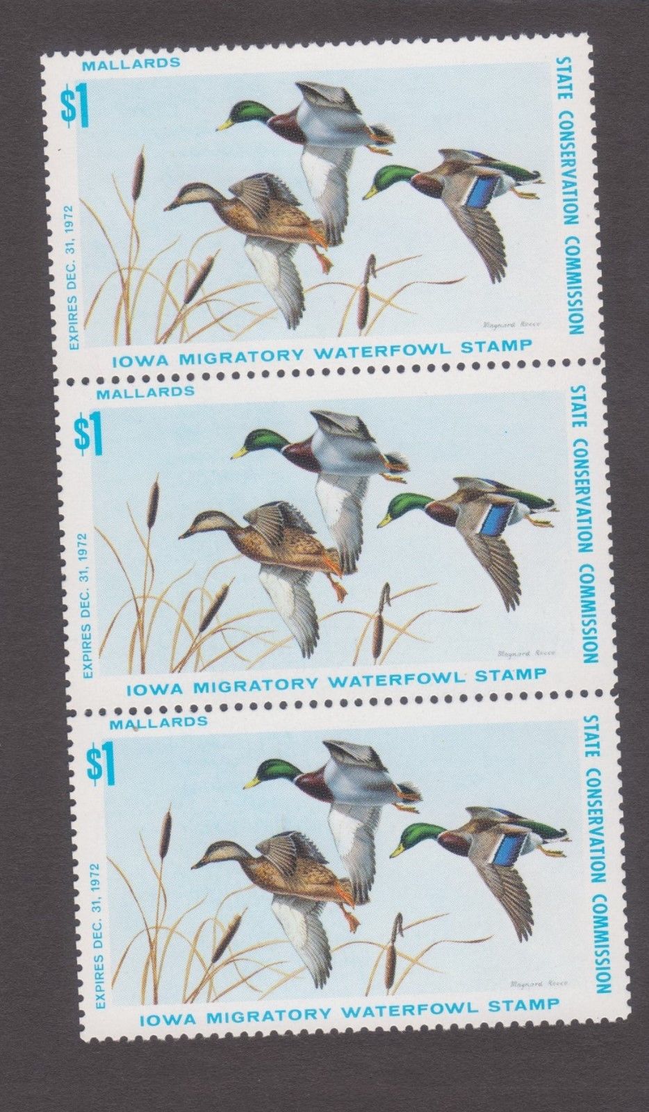 US Iowa State Duck Stamp 1972 1 in strip of 3 1 Mallards never hinged scarce