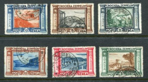 ITALY 1933 AIR ZEPPELIN Used Set 6 Stamps cat EURO 3500