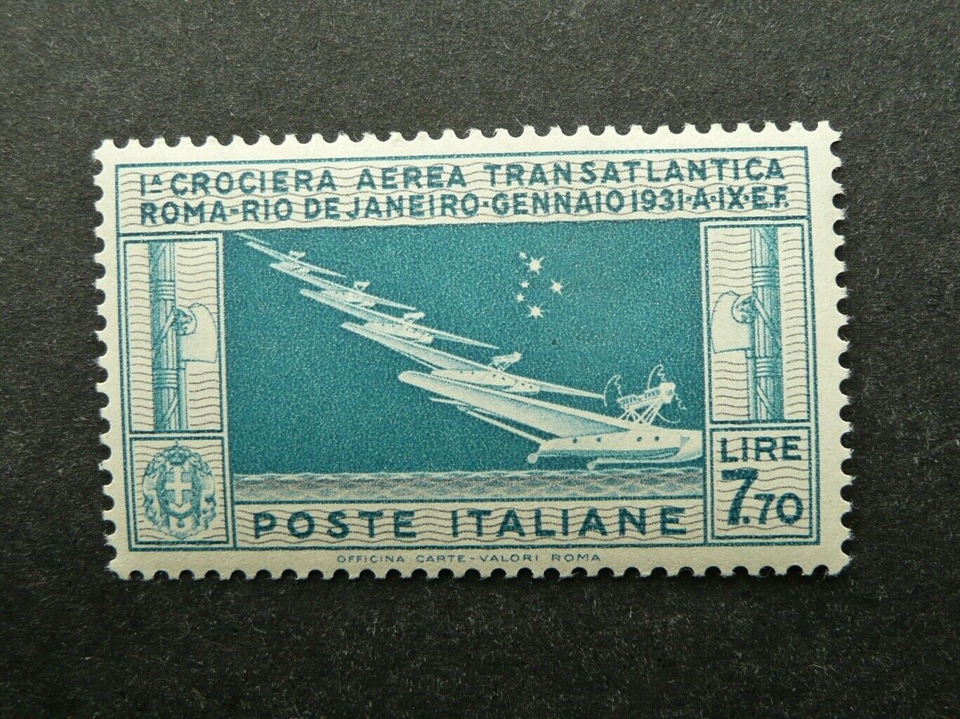 ITALY 1930 TRANSATLANTIC CRUISE BALBO 770L BLUE AIRMAIL STAMP  MNH
