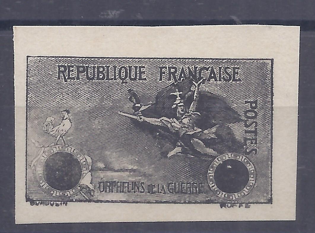 France 191718 War Orphans 5f imperf black proof with Cockerel at left