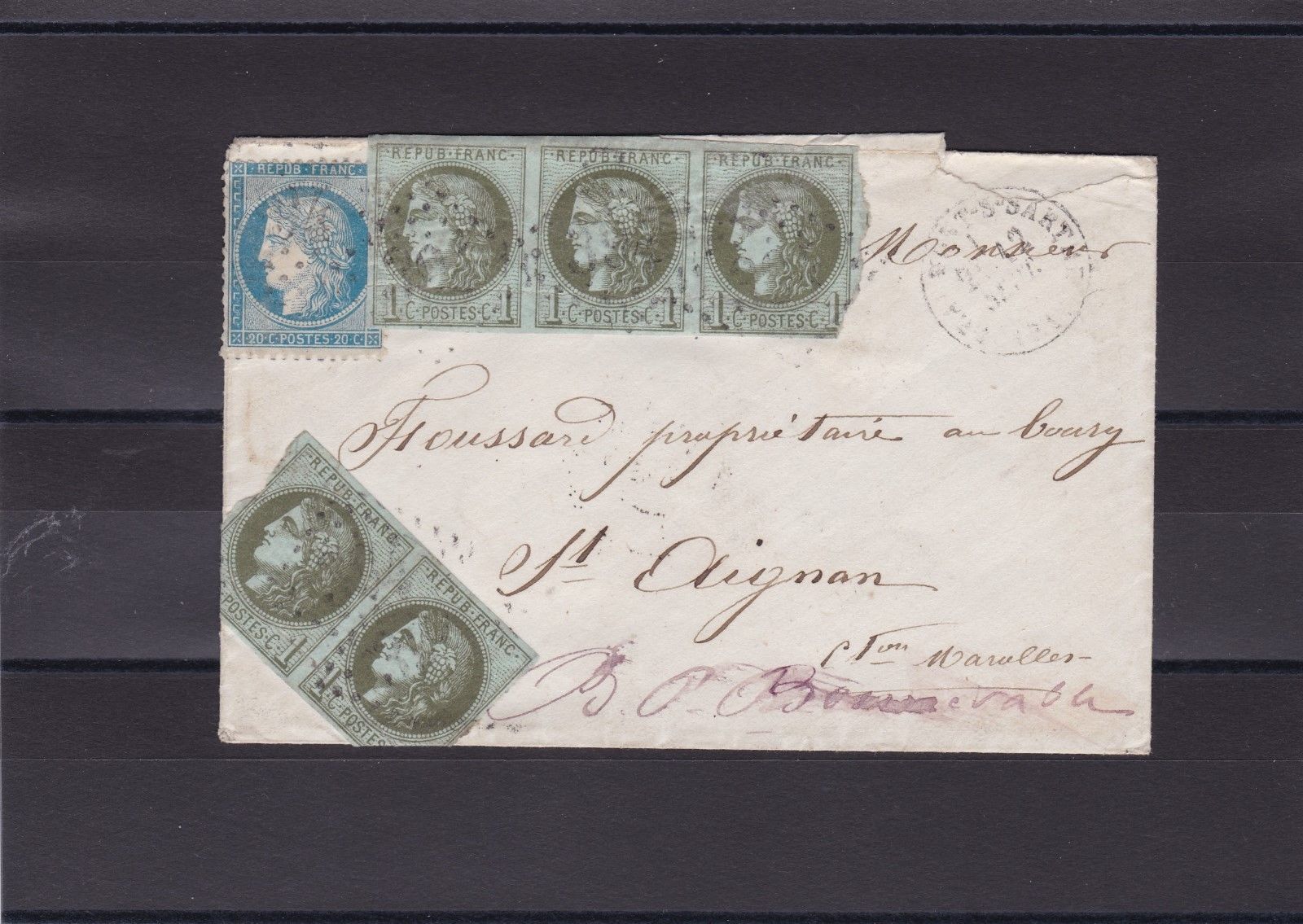 FRANCE lettre avec n 37  39 X 5  du 13 septembre 1871cote 1800