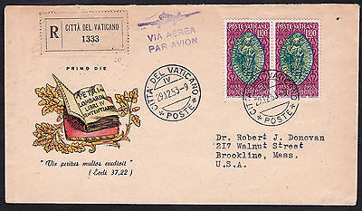 Vatican 173 PAIR on registered airmail cacheted first day cover FDC to USA