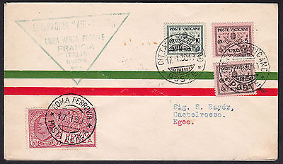 Vatican 1930 mixed franking FIRST FLIGHT COVER with Italy Sassone 2A to Bayer