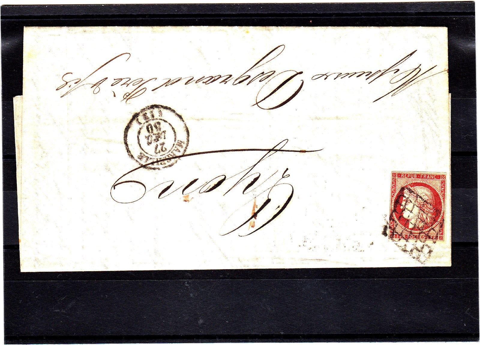 FRANCE lettre de 1850 n 6  Obl grille  cad MARSEILLE    cote DALLAY 1750