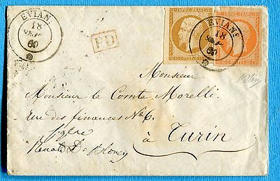 FRANCE  1860 cover from Evian Italy Until 1859 Italian cancellation 3371