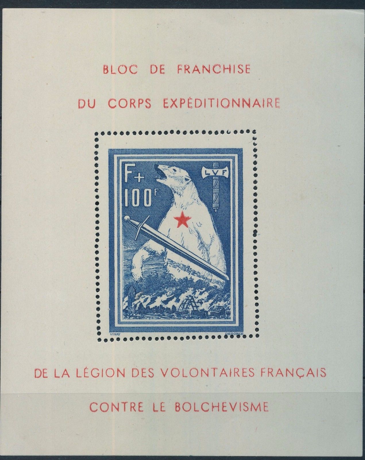 France Legion Des Volontaires Expeditionnaire Bolchevisme Bears MNH OV2218s