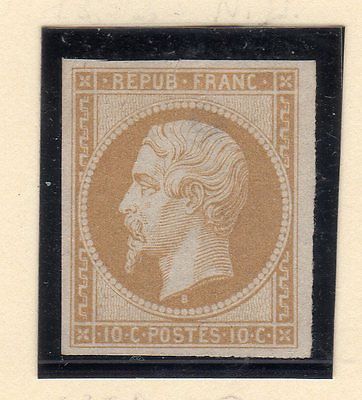 France 1852 10c bistre brown Napoleon B under bust 4 margin imperf  MINT  SG 37a