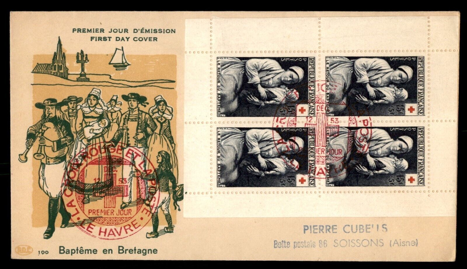 Mayfairstamps France 1953 Bapteme EnBretagne Booklet SemiPostal Red Cross first