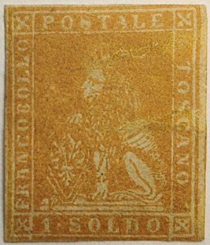 ITALY STATES TUSCANY GREAT RARITY 1857 1S OcraMNG 100000 with Gum Faults Sa11