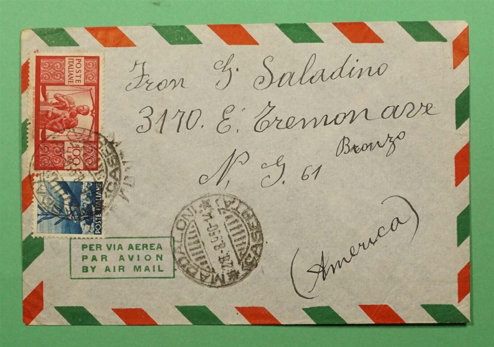 DR WHO 1950 ITALY MADDALONI AIRMAIL TO USA C329200
