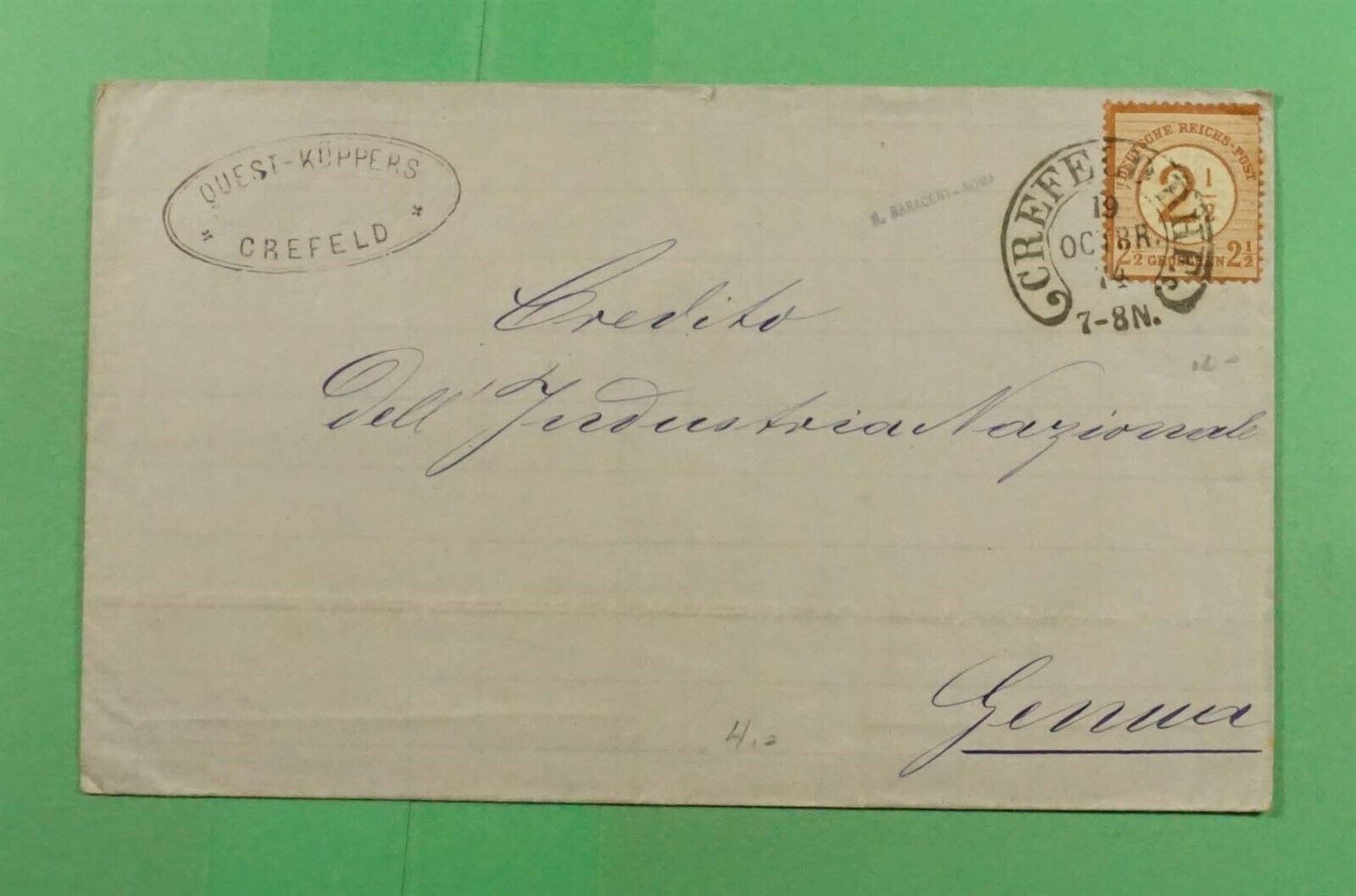 DR WHO 1874 GERMANY FL CREFELD TO ITALY j21168