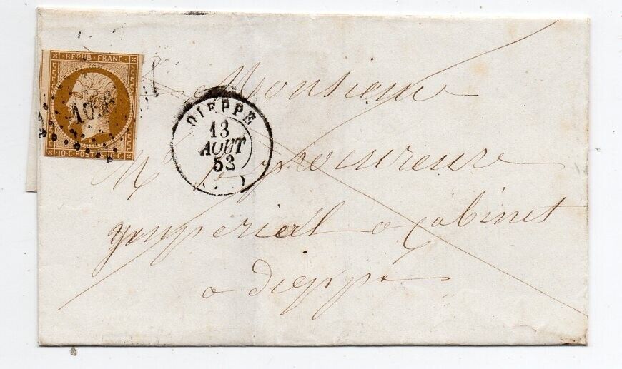1853 FRANCE COVER YV 9 10c NAPOLEON PRESIDENT ISSUE 120000 SCARCE