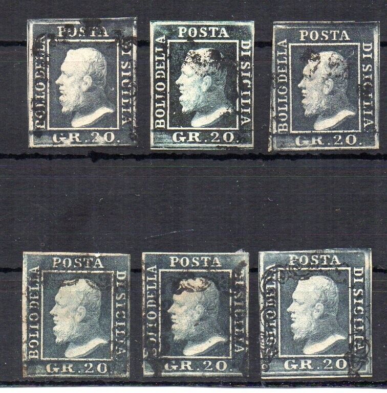 1859 ITALY SICILY 20gr USED STAMPS LOT EXPERT SIGNED RARE COLORS 1100000