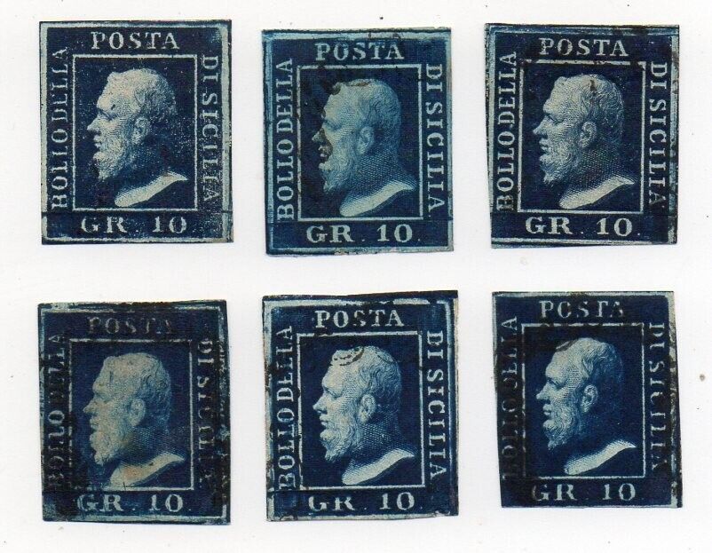 1859 ITALY SICILY 10gr USED STAMPS LOT WITH VARIETIES 990000 EXPERT SIGNED