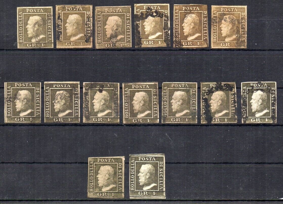 1859 ITALY SICILY 1gr STAMPS LOT DIFFERENT SHADESPLATES 740000 EXPERT SIGNED