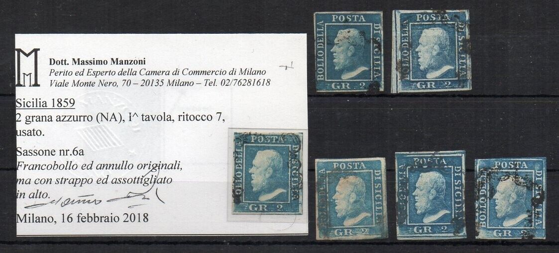 1859 ITALY SICILY 2gr USED STAMPS LOT WITH VARIETIES 330000 EXPERT SIGNED