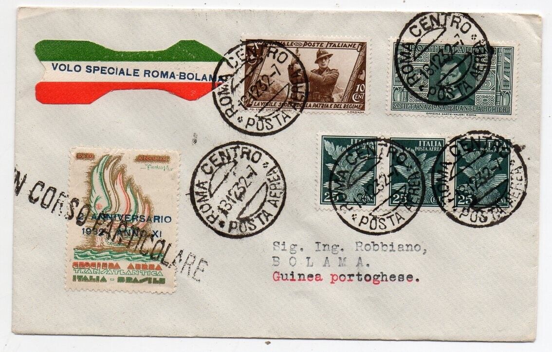 1932 ITALY TO PORTUGUESE GUINEA FIRST FLIGHT COVER CINDERELLA FEW KNOWN