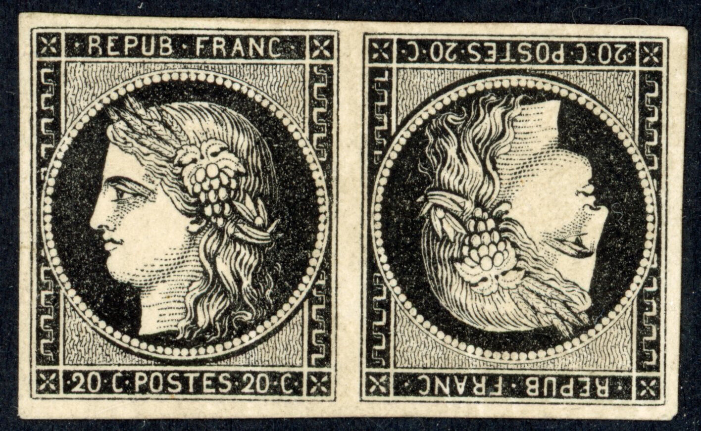 France  SPERATI forgery of 184952 20c tetebeche SUPERB signed Sperati
