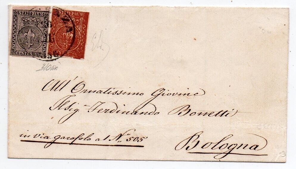 1856 ITALY PARMA COVER SA 38 MIXED ISSUES 1300000 OLIVA CERTIFICATE