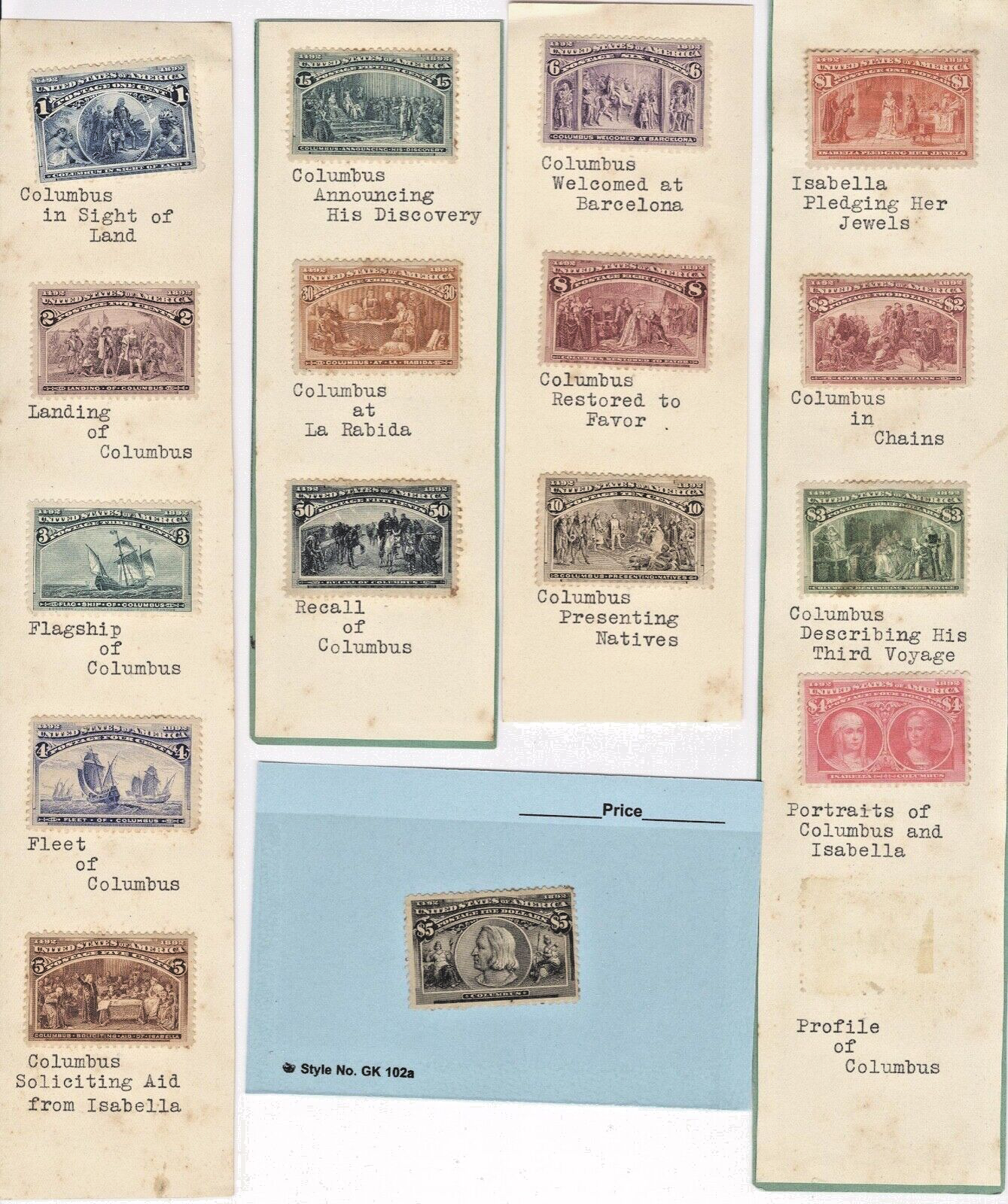 US Complete set of Columbians UNUSED mostly hinged on cutout pages
