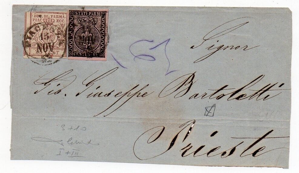 1857 ITALY PARMA COVER SA310 MIXED ISSUES 440000 CARDILLO CERTIFICATE