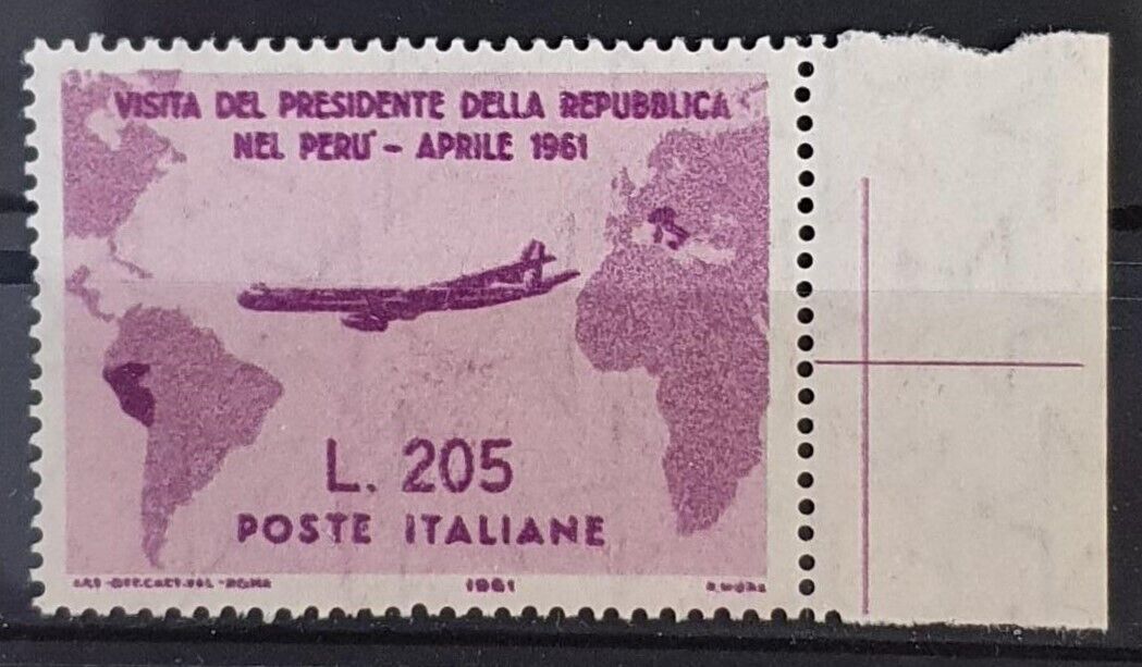 ITALY 1961 Mint NH Airmail 205 L Lilac Rose Sass 920 CV 1900 VF  Rare