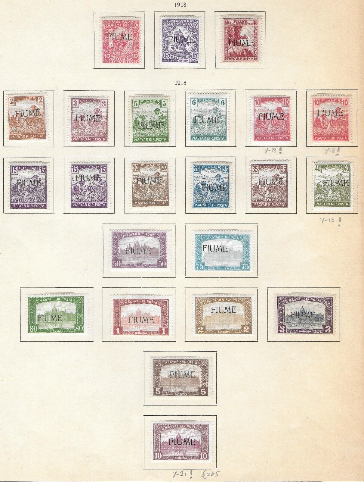 FIUME ITALY 1918 Mint Hinged Set of 23 Stamps Unchecked for Types High CV