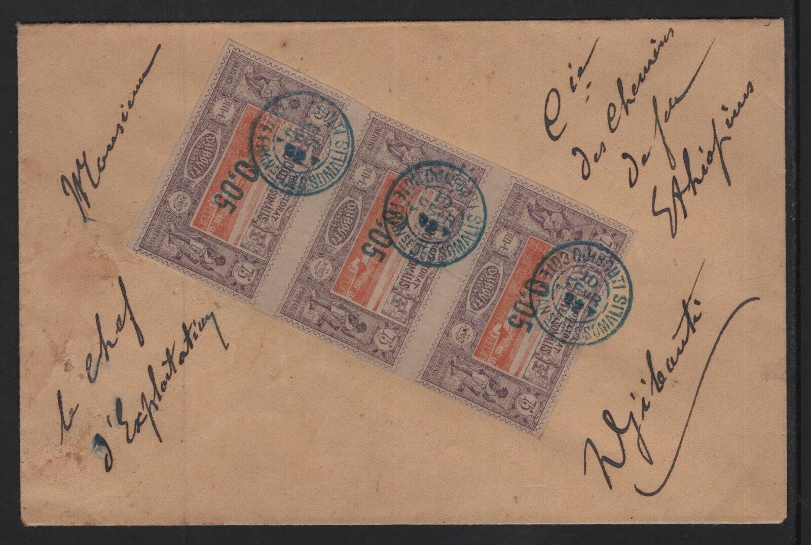 FRENCH SOMALIA 1962 FRANCE COLONY MAILED COVER WITH 3 STAMPS ON