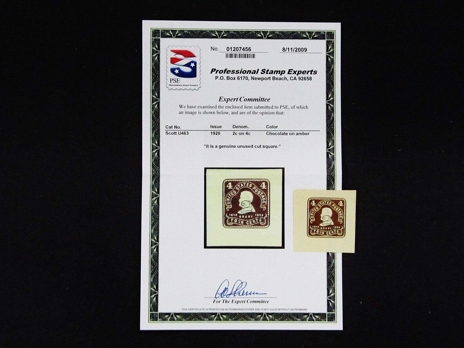 nystamps US Cut Square Stamp  U463 Mint H 1100 PSE Certification S8x1956