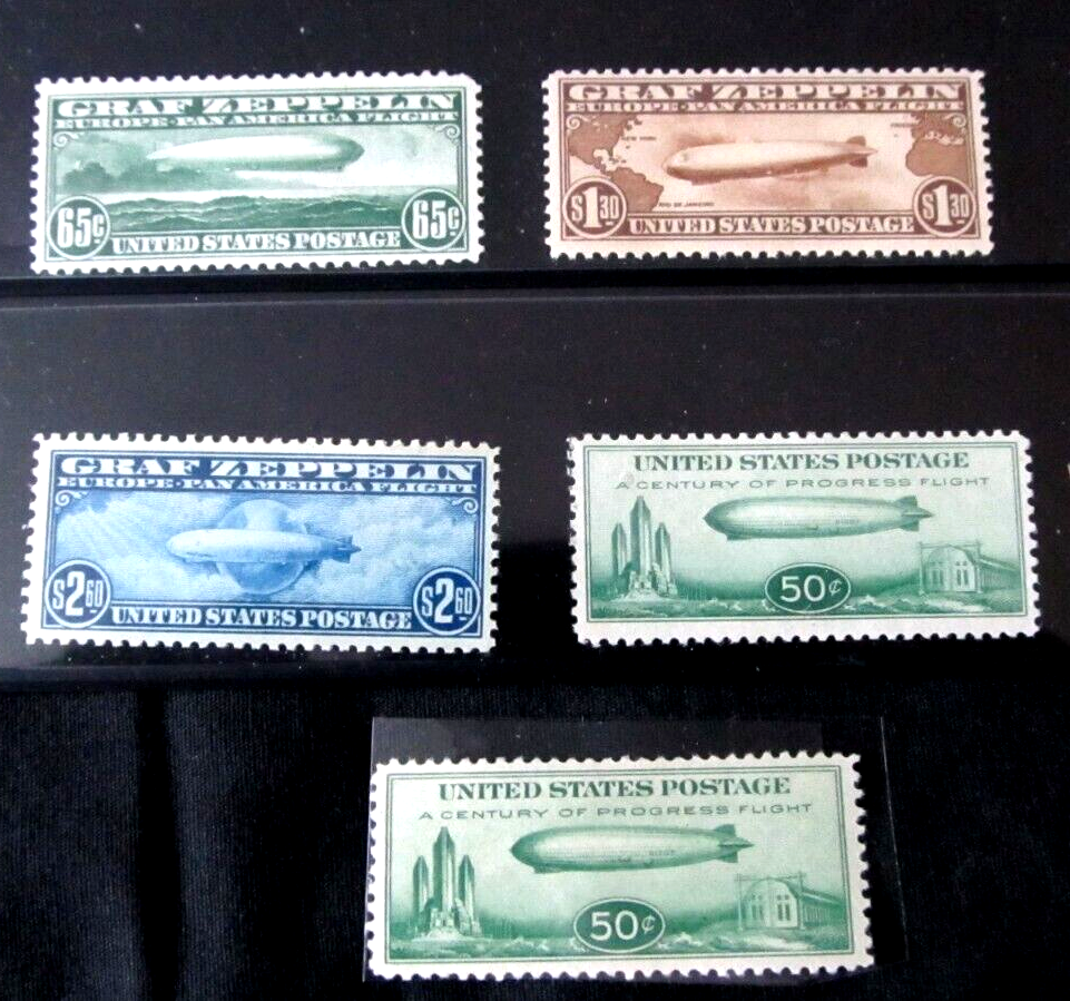 US Mint HR OG Zeppelin Airmail Stamp Set C13 C14 C15 2XC18 COLLECTIBLE STAMP