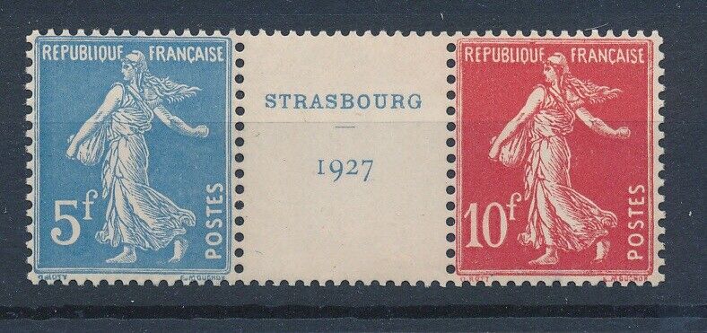 59007 France 1927 Rare pair with center MNH VF signed Calves stamps 1300