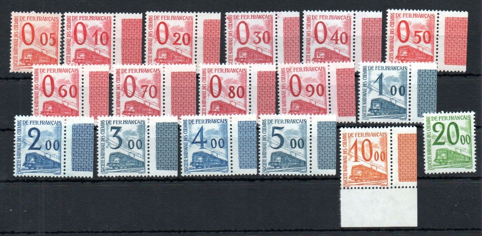 FRANCE  1960  very scarce full set RAILWAY STAMPS up tp 20 FR  MNH 