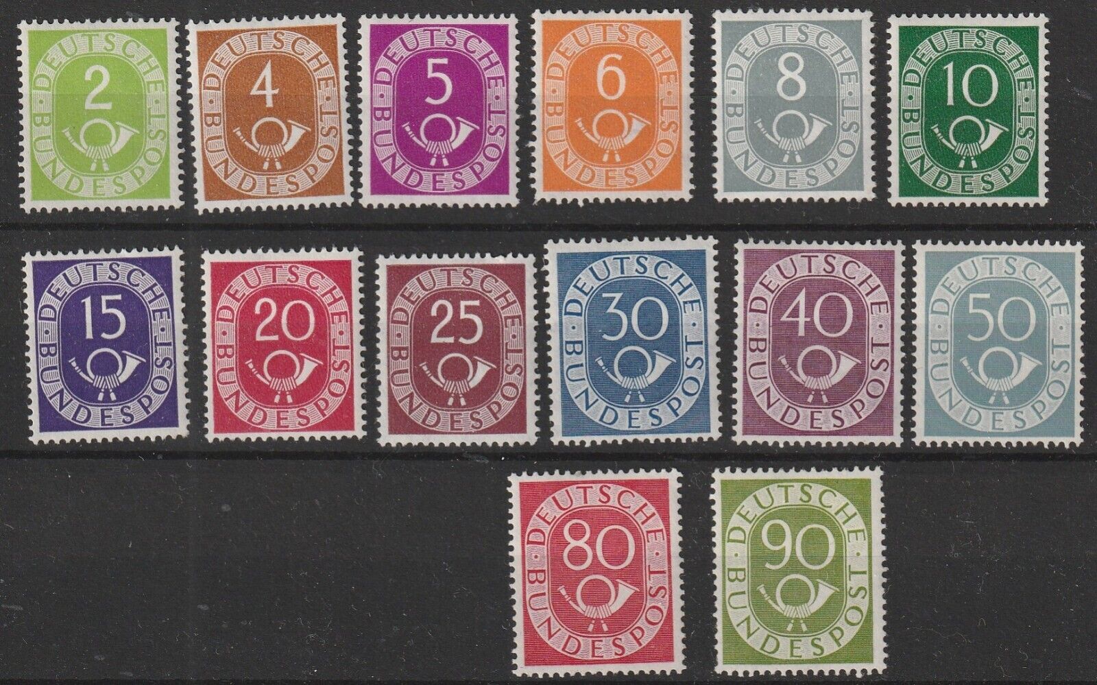 Germany Bund 1951 posthorn set vf MNH  2 stamps missing